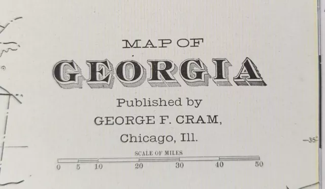 Vintage 1903 GEORGIA Map 14"x22" Old Antique Original ATLANTA AUGUSTA DALTON GA