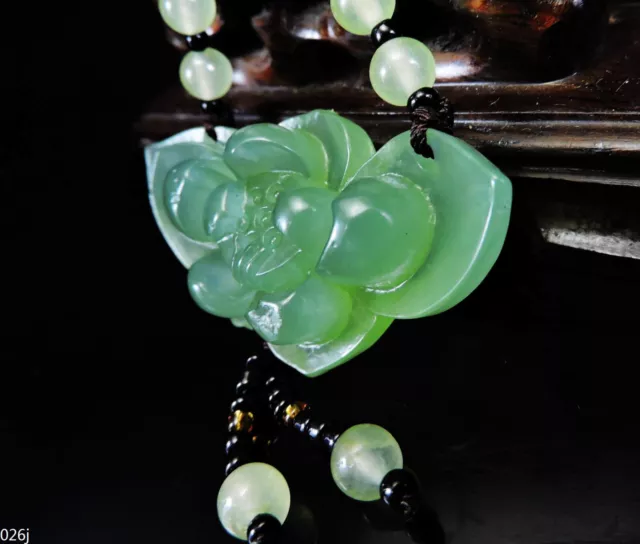 100% Natural Hand-carved Jade Pendant Jadeite Necklace lotus flower 026j