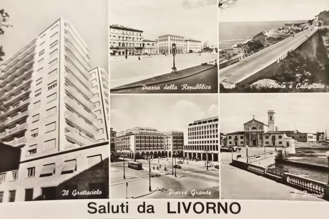 Cartolina - Saluti da Livorno - Vedute diverse - 1950 ca.