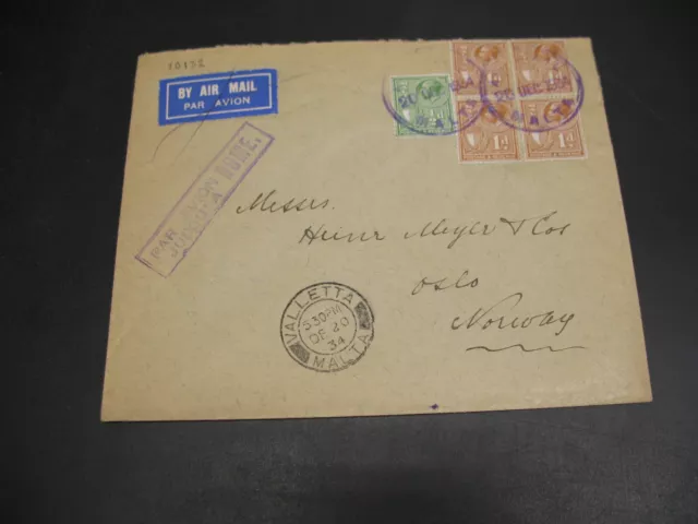 Malta 1934 airmail cover to Norway *10132