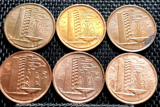 1973-1981  Singapore One Cent coin, 6 pcs F (+ FREE 1 coin) #26641