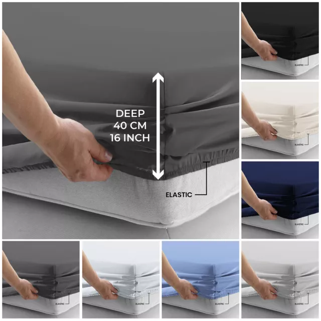 Extra Deep 40 cm Fitted Sheet Bed Sheet for Mattress Single Double King UK Size