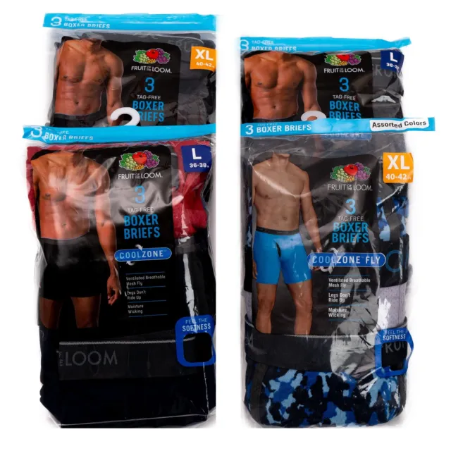 Fruit of The Loom Men 3 Pack Coolzone Fly Boxer Briefs Assorted Styles Size S-XL