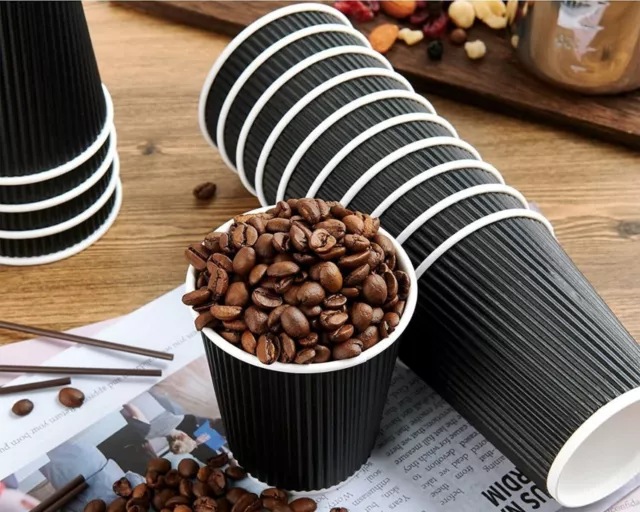 Black Ripple Coffee Cups Paper Degradable Double wall 8oz 12oz Disposable