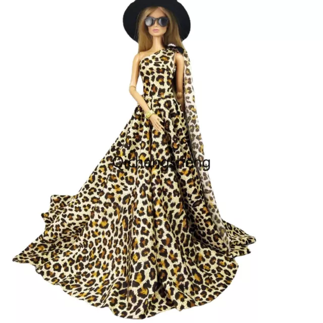 1/6 Doll Clothes Leopard Princess Dress Evening Gown Hat Clothing Outfits 11.5"