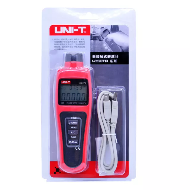 UT372 Digital Laser Photo Non-Contact Tachometer Rotate Speed Meter 99999RPM USB