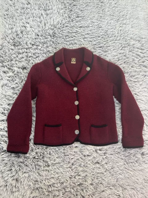 Hofer Jacket Womens Medium Red Austria Boiled Wool Sweater Silver Coin Vintage