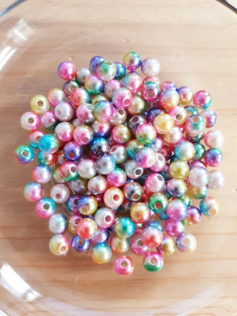 100 x Regenbogen Acrylperlen zum Basteln/Schmuckherstellung ♥ Beads Rund Ø 6mm