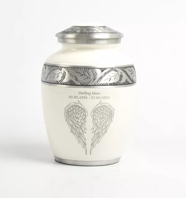 Cremation Ashes Small Medium Urn Adult Child Pet White Personalised Angel Wings