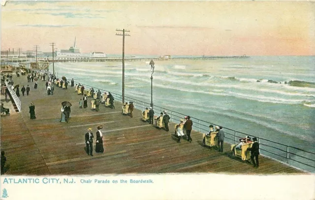 Atlantic City New Jersey~Chair Parade on Boardwalk~Victorian Couples~1908 TUCK