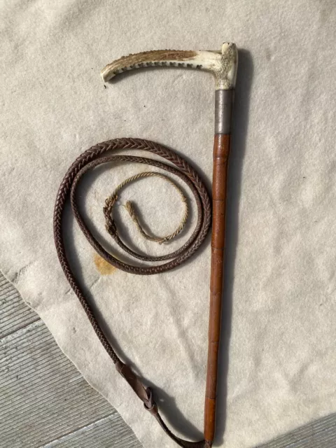 Antique Stag Antler Silver Collared Riding Crop