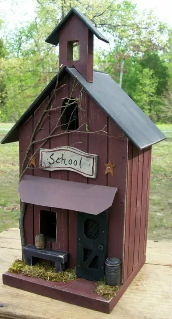 School , Primitive Birdhouse, Rustic Birdhouse, Lighted House, Lighted