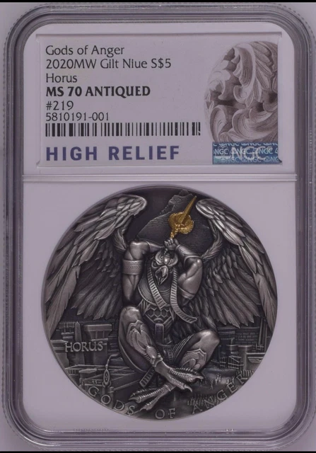 NGC MS70 Niue 2020 HORUS Gods of Anger 2oz silver coin High Reilef