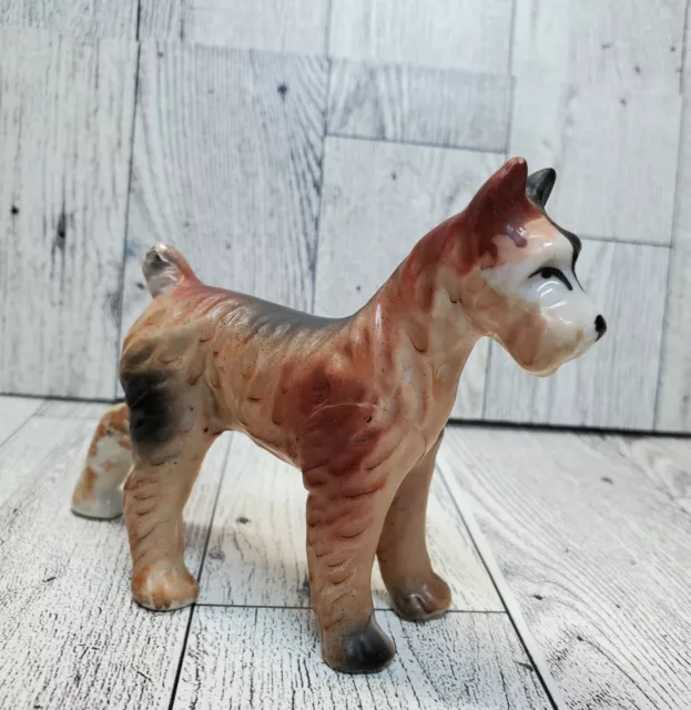 Vintage Red and Black Schnauzer Porcelain 3" Dog Figurine Japan Repaired