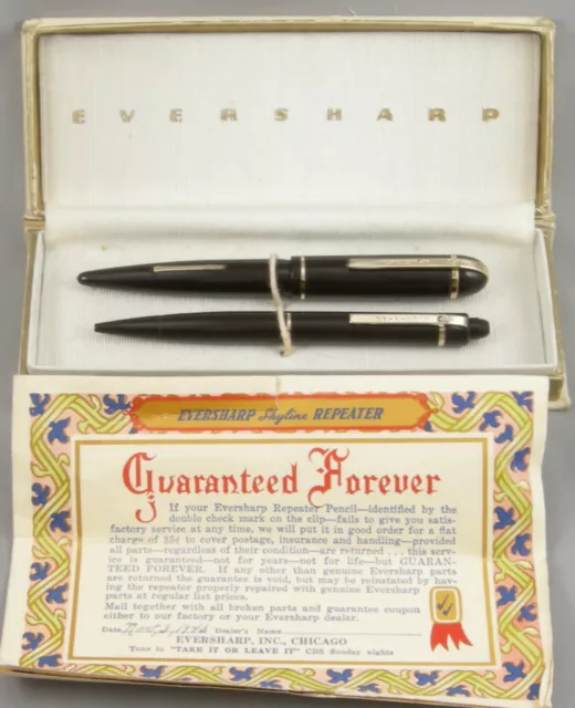 Eversharp Skyline Brown & Gold Fountain Pen & Pencil Set In Box - 14kt Nib -1942