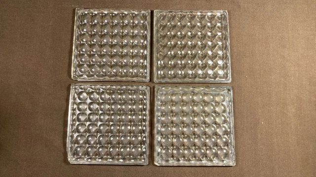 Lot of 4 Antique 4" Glass Prism Tile Square Pane Window Leaded Bubble Glass Tile