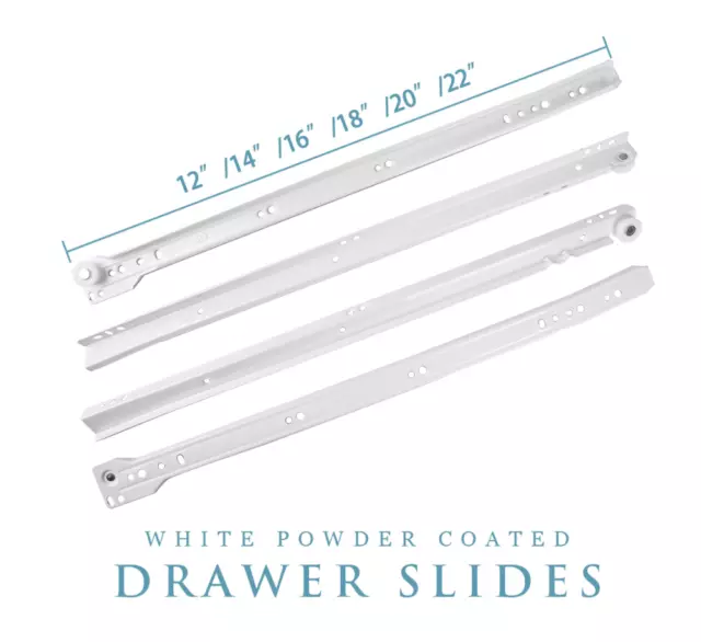 16" Pairs Powder Coated White Euro Drawer Slides Kitchen Cabinet Closet