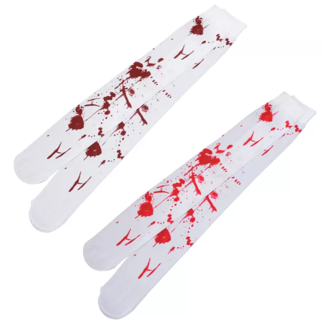 2 Pairs White Halloween Socks Blood Stocking Bloody Stockings