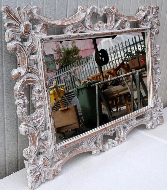 Miroir Baroque Hollywood En Bois Incrusté - Dimensions 120x80 Cm - Or Vieilli - Fabriqué En Italie