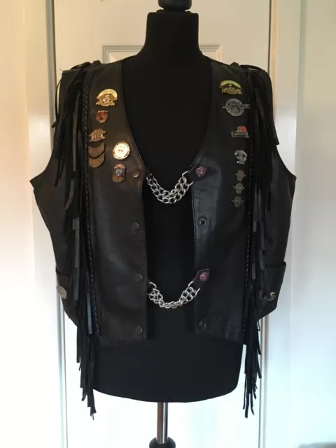 Ladies Bikers Leather Vest With Harley-Davidson Pins(16) Size XXL