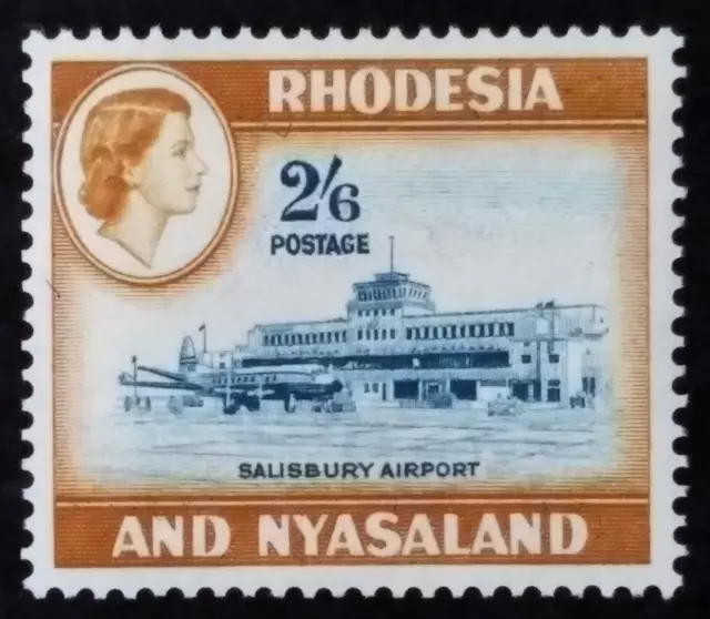 Rhodesia and Nyasaland SG 28 ~ 1959 2/6 Light Blue & Yellow-brown stamp MUH - E3