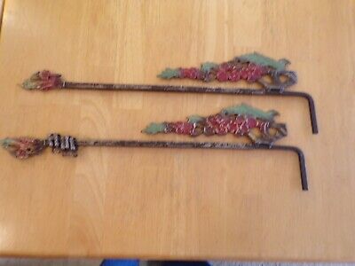 2 Metal Antique Vintage Drapery Swing Arm Curtain Rods Ornate Expands