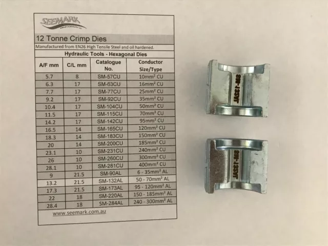 50 - 70mm2 Die Set / 12T Crimp Dies suit Australian Standard ALUMINIUM Lugs 3