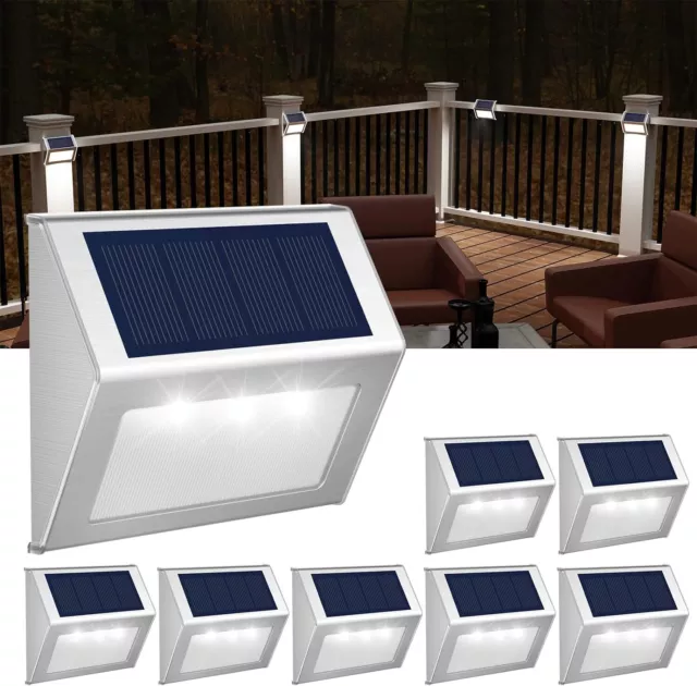 Solar Fence Lights Outdoor Stainless Steel LED Deck Light Auto ON/Off Waterproof