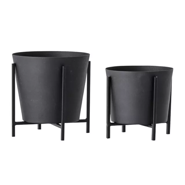Bloomingville Vaso con Supporto Metallo Nero 2er Set Fioriera Vaso per Piante