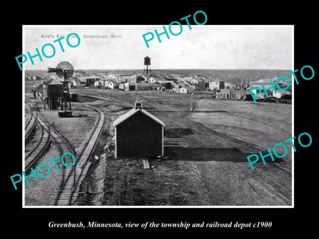 OLD LARGE HISTORIC PHOTO OF GREENBUSH MINNESOTA THE TOWN & RAILROAD DEPOT c1900