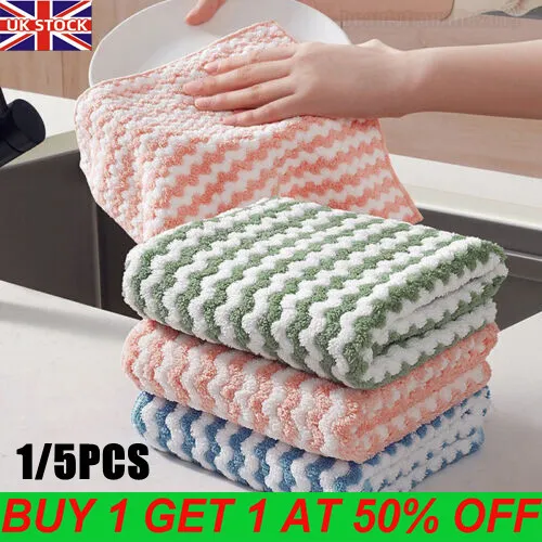 1/5PCS Microfibre Cleaning Towel Kitchen Dishes Microfiber Cleaning Rag Cloths