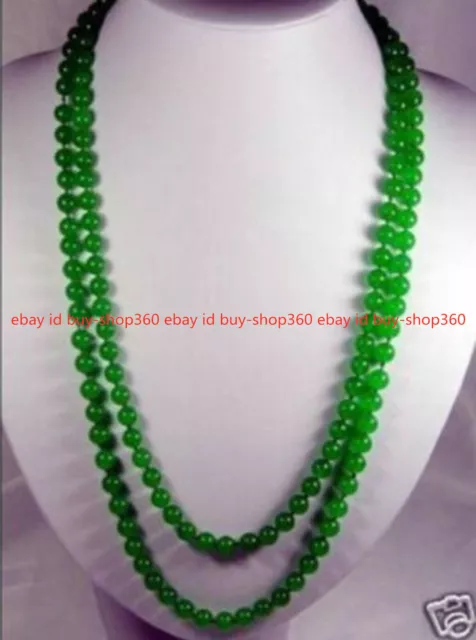 36 Inches Long 8mm Natural Green Jade Round Gemstone Beads Necklace AAA++