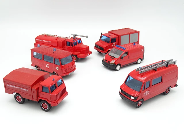 Lot De 6 Miniatures Solido Pompiers 1/50 - Berliet, Mercedes, Renault, Acmat (sans Boîte)