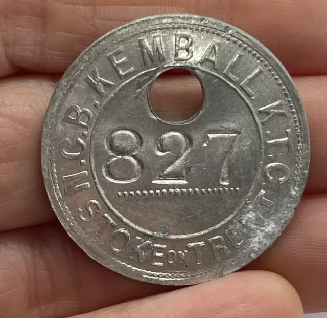 Kemball Colliery Miners Pit Token Tally Works Check- Stoke On Trent Staffs