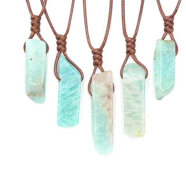 Natural Amazonite Crystal Gemstone Necklace Pendant Stone Healing Rope Minerals