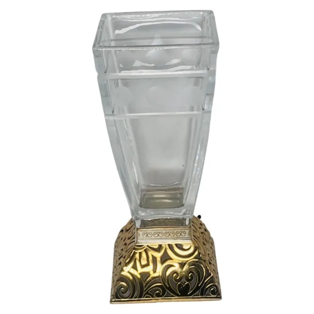 Brighton Vase Lacie Daisy Collection, Etched Glass On Gold Plated Pedestal