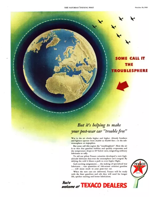 1943 Texaco Vintage Print Ad WWII War In The Air The Troublesphere Bombers