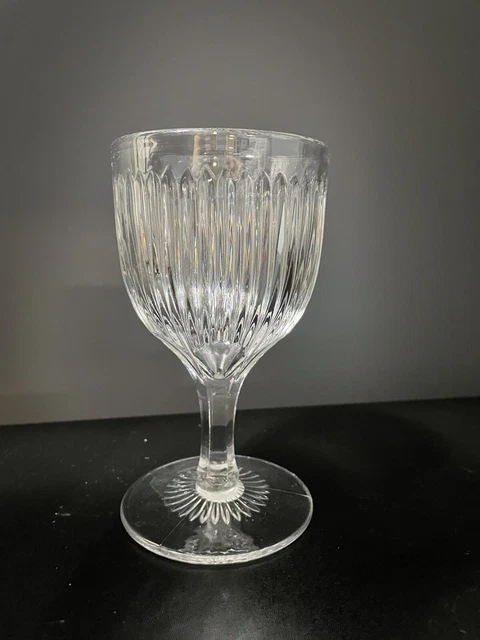 vintage glass etched water goblet 6” tall