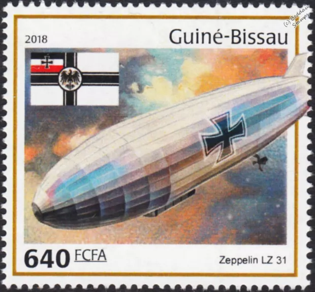 WWI German ZEPPELIN LZ.31 (L 6) Airship Aircraft Stamp (2018 Guinea-Bissau)