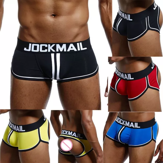 JOCKMAIL Sexy Men Underwear Boxer shorts Open Back Gay Jock Strap Briefs Panties