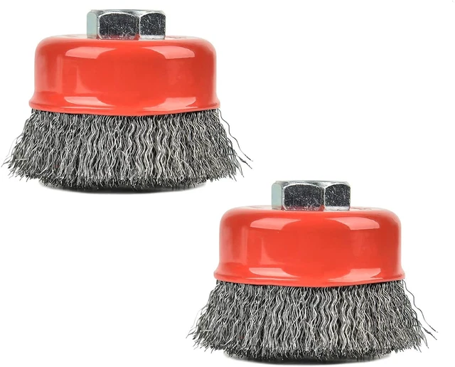 EASYUSE 3 Inch Crimped Wire Brush for Grinders,Wire Cup Brush, 5/8"-11 UNC, Red