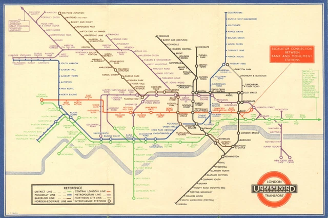 LONDON UNDERGROUND TUBE plan map diagram. Middle Circle. HARRY BECK #2 ...