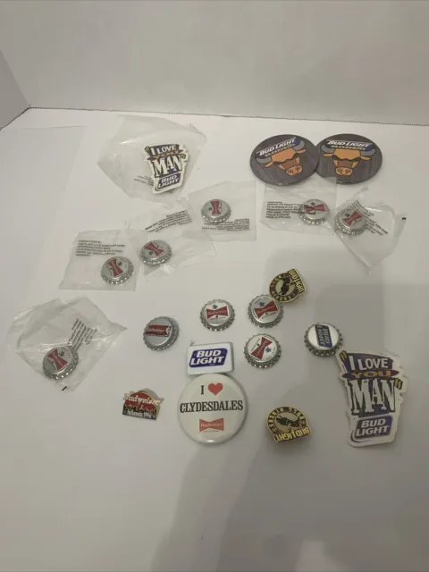 Lot Of 20 Budweiser & Bud Light Pins.  Some New & Used Some Vintage