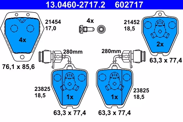 13.0460-2717.2 Ate Brake Pad Set, Disc Brake Front Axle For Audi