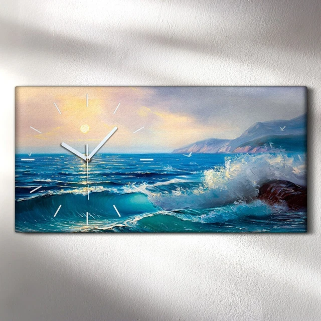 Silencieux Horloge Silencieuse murale sur toile 60x30 abstrait vagues