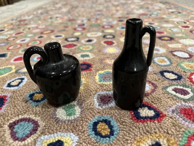 Uhl Pottery Whiskey Miniature Black Lot 2 Jugs Single Handles Huntingburg In Euc