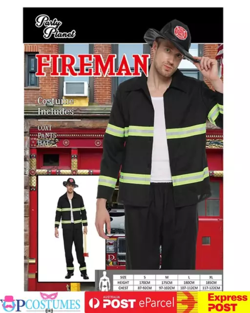 Black Fireman Fire Chief Fighter Uniform Adult Uniform Book Week Costume