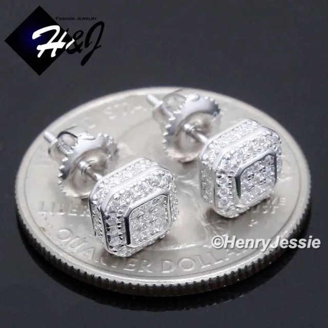 Men Women 925 Sterling Silver Bling Moissanite 7Mm 3D Square Stud Earring*Me258