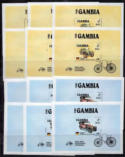 GAMBIA 1986 BENZ AUTOMOBILES x12 MNH S/s CARS  WHOLESALE  ░F░R░E░E░ s/H