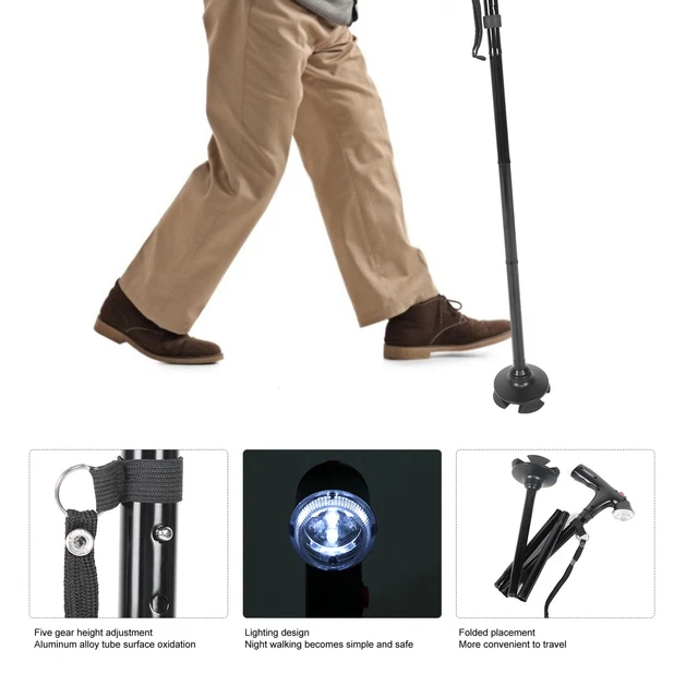 Bastone da passeggio regolabile canna pieghevole autoportante alluminio leggero